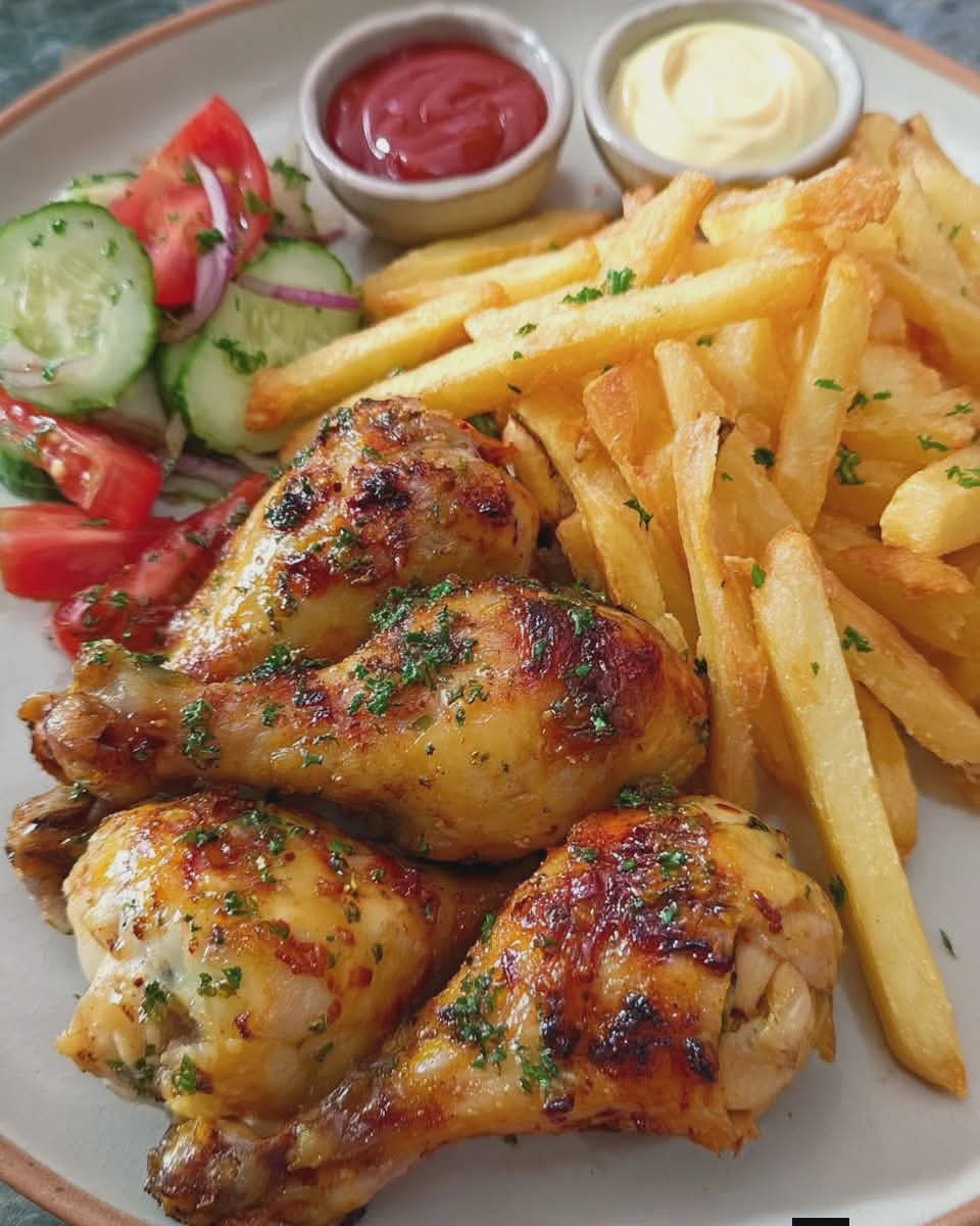 طبل مرغ با سیب زمینی سرخ شده